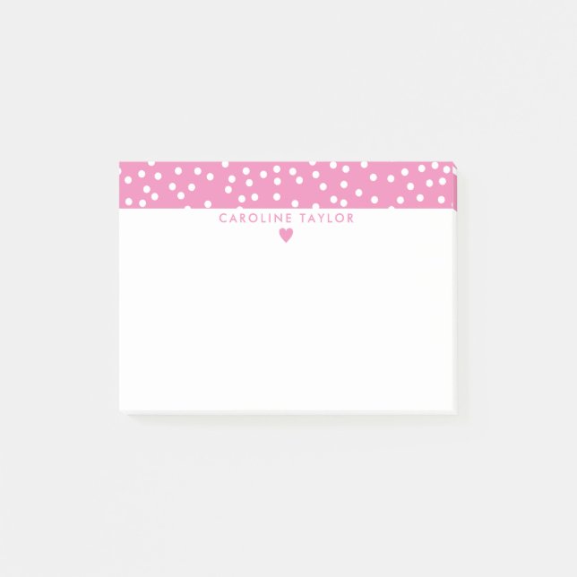Bubblegum Pink Heart & Dots Cute Girly Post-it Notes (Front)