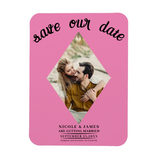 Bubblegum Pink Photo Wedding Save the Date Magnet (Vertical)