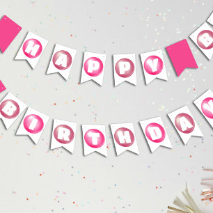 Bubblegum Pink Poppin Girl Happy Birthday Party Bunting