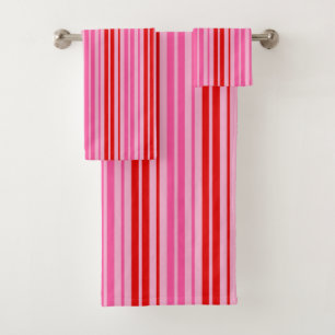 Bubblegum Pink Red Vertical Stripes Design   Bath Towel Set