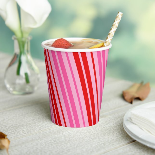 Bubblegum Pink Red Vertical Stripes Design   Paper Cups (Insitu)