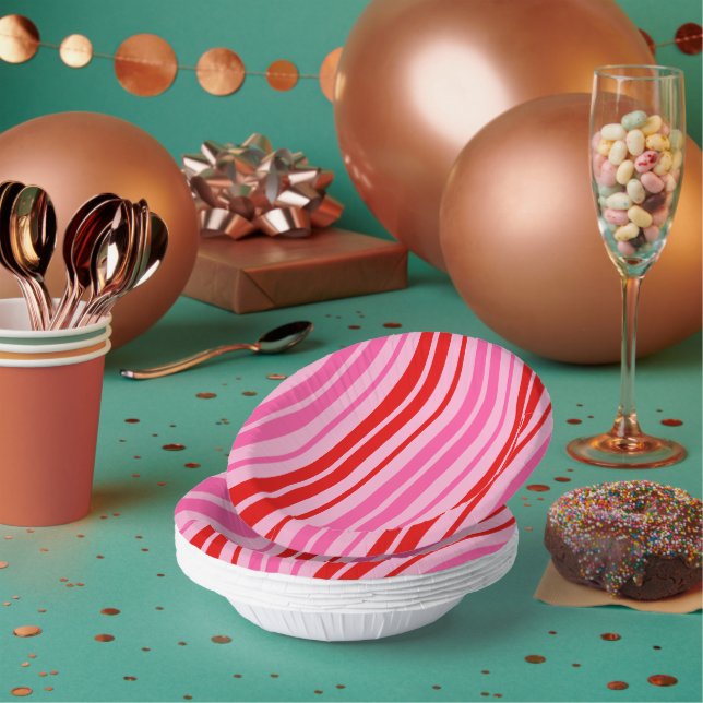 Bubblegum Pink Red Vertical Stripes Design   Paper Plate (Multi)