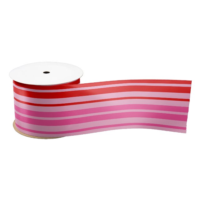 Bubblegum Pink Red Vertical Stripes Design   Satin Ribbon (Spool)