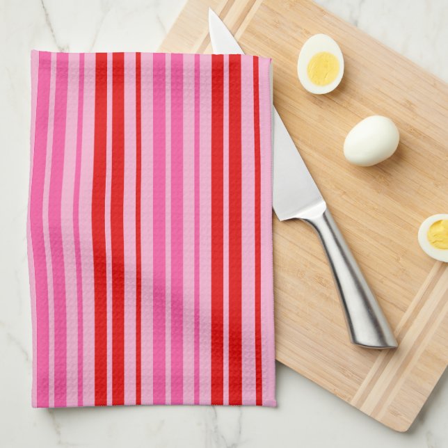 Bubblegum Pink Red Vertical Stripes Design   Tea Towel (Quarter Fold)