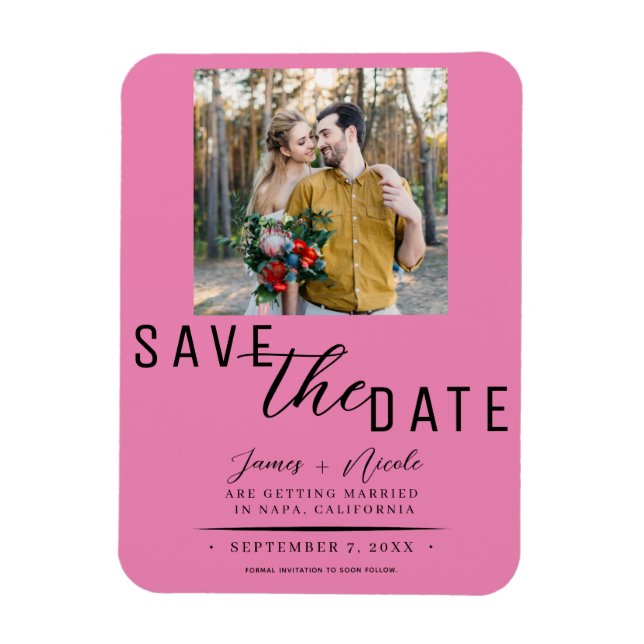 Bubblegum Pink Save the Date Photo Wedding Magnet (Vertical)