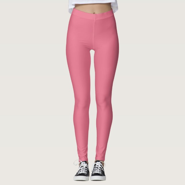 Bubblegum Pink Solid Colour Print, Rouge Blush Pin Leggings (Front)