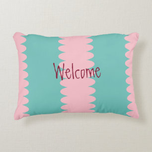 Bubblegum pink & teal, pretty, welcome, your text decorative cushion