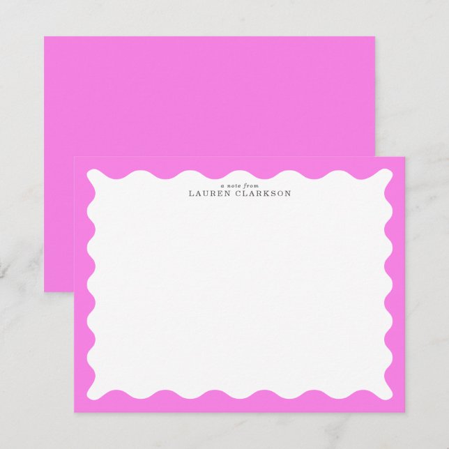 Bubblegum Pink Wavy Frame Note Card (Front/Back)