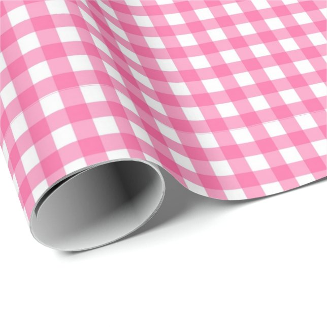 Bubblegum Pink | White Gingham Wrapping Paper (Roll Corner)