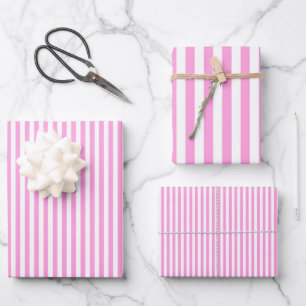 Bubblegum Pink & White Stripes Wrapping Paper Sheet