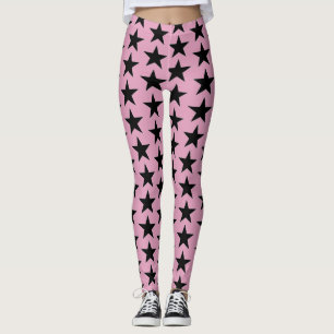 Bubblegum Pink With Black Stars Leggings