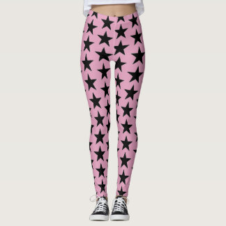 Bubblegum Pink With Black Stars Leggings