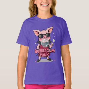 Bubblegum Punk Cool Pig Blowing Bubbles Sunglasses T-Shirt