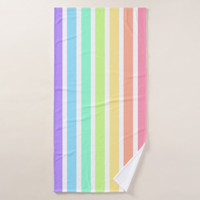 Bubblegum rainbow and white stripes bath towel (Bath Towel)