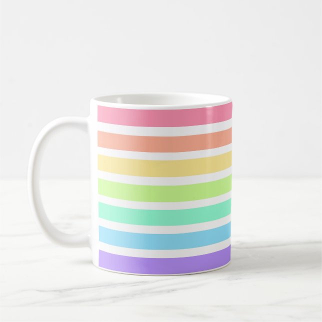 Bubblegum rainbow and white stripes coffee mug (Left)
