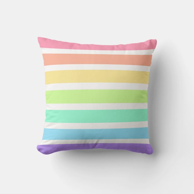 Bubblegum rainbow and white stripes cushion (Front)