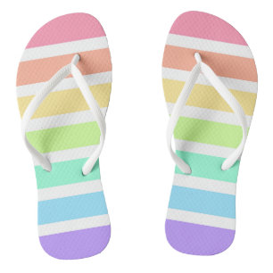 Bubblegum rainbow and white stripes flip flops