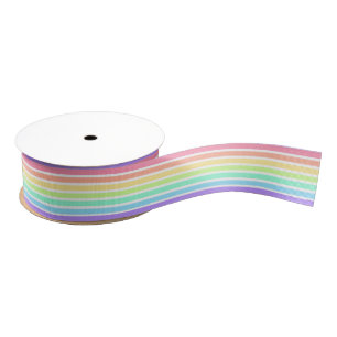 Bubblegum rainbow and white stripes grosgrain ribbon