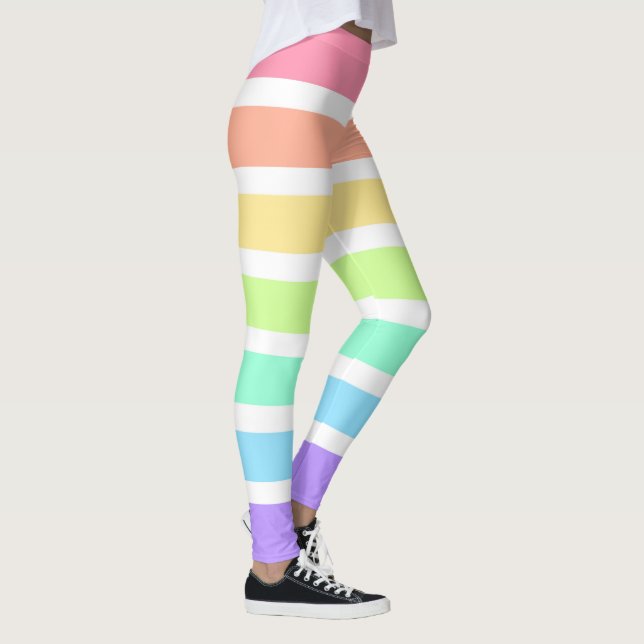 Bubblegum rainbow and white stripes leggings (Right)