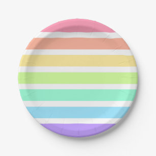 Bubblegum rainbow and white stripes paper plate