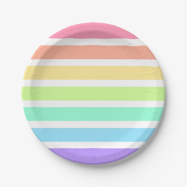 Bubblegum rainbow and white stripes paper plate (Front)