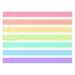 Bubblegum rainbow and white stripes tablecloth