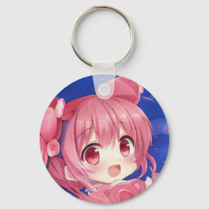 Bubblegum strawberry rose chibi anime girl manga key ring