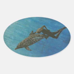 Bubblepacific bumper stickers, dolphins swimming oval sticker