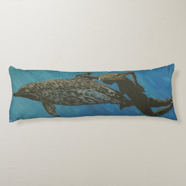 Bubblepacific pillows, swimming with dolphins body cushion (Back)