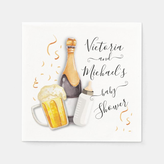 Bubbles and Beer Baby Shower Napkin (Front)