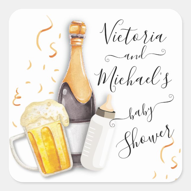 Bubbles and Beer Baby Shower Square Sticker (Front)