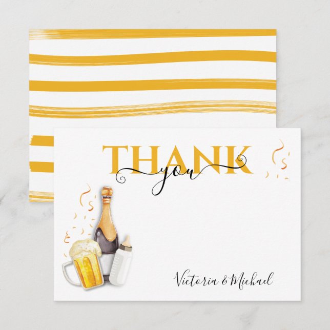 Bubbles and beer Baby shower Thank you card (Front/Back)