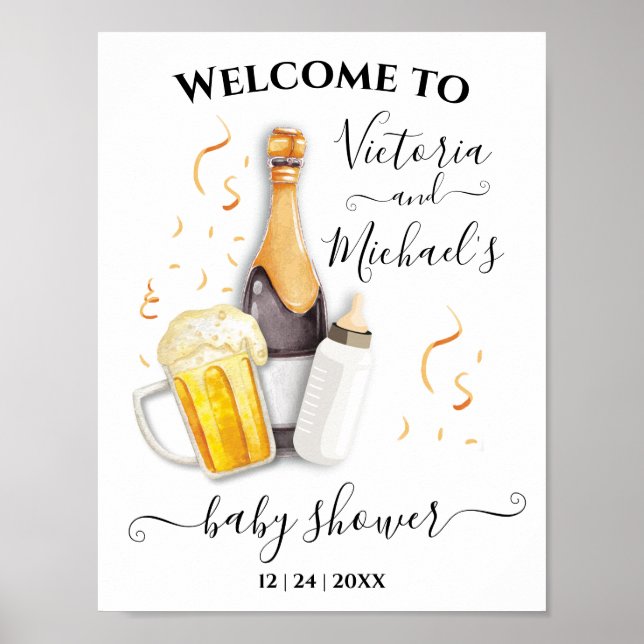 Bubbles and Beer Baby Shower Welcome Sign (Front)