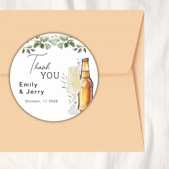 Bubbles And Breews Wedding Shower Thank You Classic Round Sticker (Creator Uploaded)