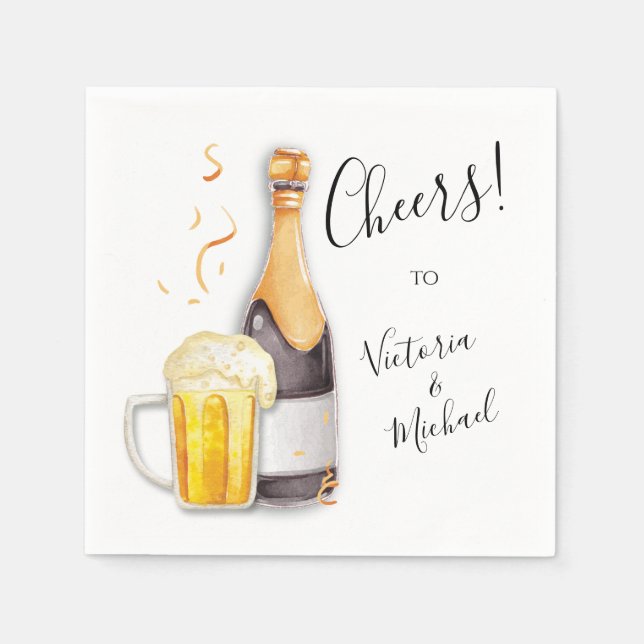 Bubbles and Brew Cheers Champagne & Beer Napkin (Front)