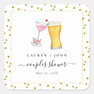 Bubbles and Brew Couples shower  Square Sticker