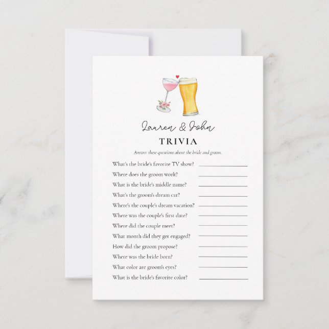 Bubbles and Brew  Couple's Shower Trivia games Invitation (Front)