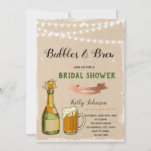 Bubbles and brew shower theme invitation (Front)