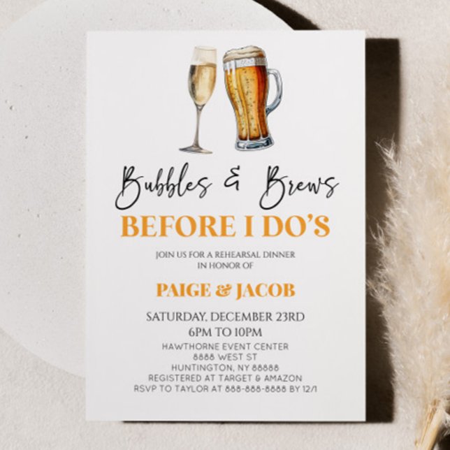 Bubbles and Brews Before I Do's! Rehearsal Dinner Invitation (Creator Uploaded)