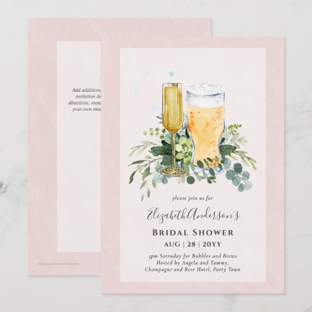 Bubbles and Brews Bridal Shower Couples Invitation (Front/Back)
