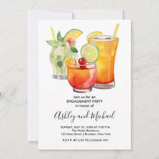 Bubbles and Brews Cocktail Engagement Party Invitation