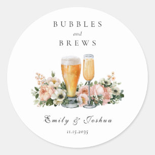 Bubbles and Brews Couples Shower Classic Round Sticker