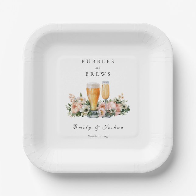 Bubbles and Brews Couples Shower Paper Plate (Front)