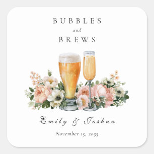 Bubbles and Brews Couples Shower Square Sticker