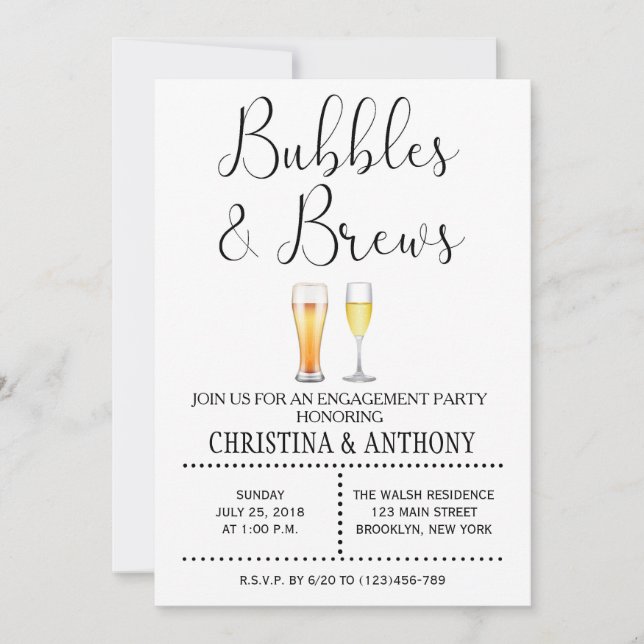 Bubbles and Brews Engagement Party Invitation (Front)