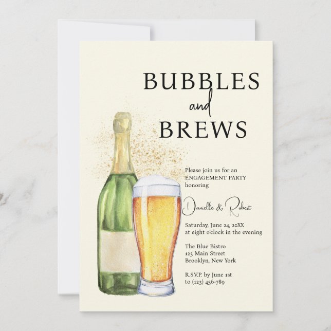 Bubbles and Brews Engagement Party Invitation (Front)