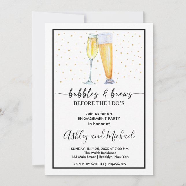 Bubbles and Brews Engagement Party Invitation (Front)