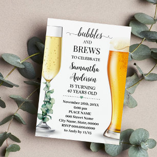 Bubbles and Brews Eucalyptus Greenery Birthday Invitation