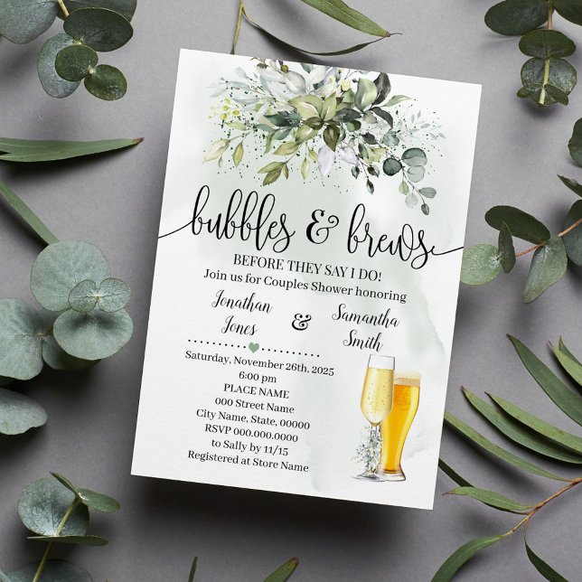 Bubbles and Brews shower Eucalyptus greenery Invitation (Creator Uploaded)