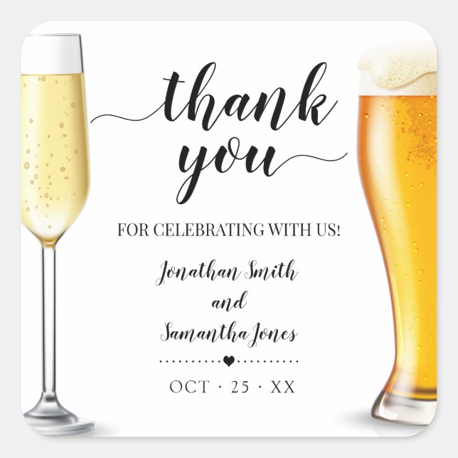 Bubbles and brews Thank you minimalist wedding Square Sticker (Front)